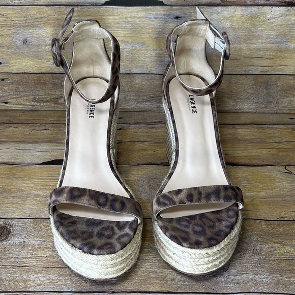 L’AGENCE New Elysee Suede Espadrille Wedge Sandals in Cheetah Size 9.5 (EU 40) - Picture 3 of 16
